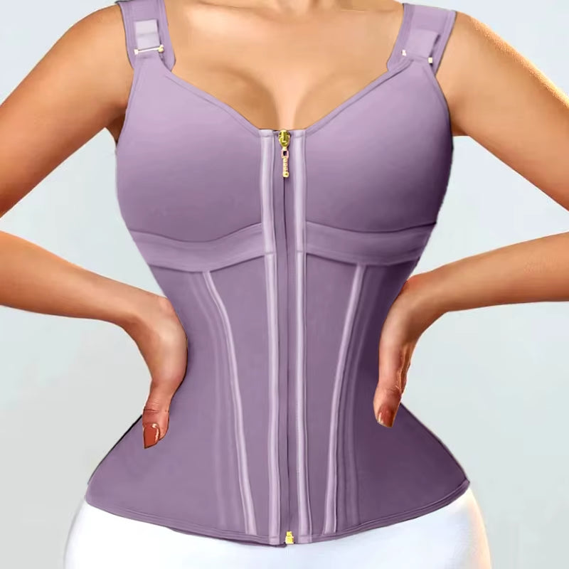 3XS Double Compression Vest Bra Waist Trainer Corset with 17 Steel Bone Flat Belly Body Shaper Fajas Colombianas Girdles