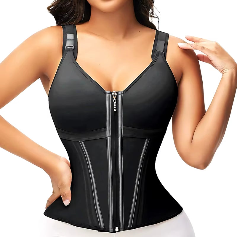 3XS Double Compression Vest Bra Waist Trainer Corset with 17 Steel Bone Flat Belly Body Shaper Fajas Colombianas Girdles