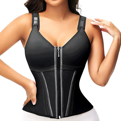 3XS Double Compression Vest Bra Waist Trainer Corset with 17 Steel Bone Flat Belly Body Shaper Fajas Colombianas Girdles