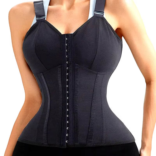 3XS Double Compression Vest Bra Waist Trainer Corset with 17 Steel Bone Flat Belly Body Shaper Fajas Colombianas Girdles