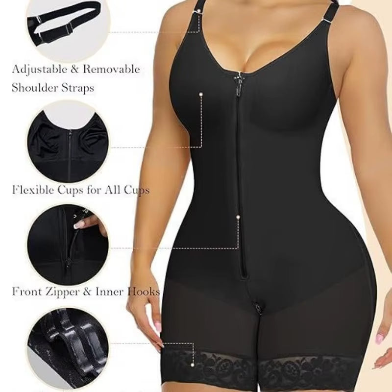 Mesh Bodysuit Shapes for Women Tummy Control Waist Cincher Butt Lift Body Shaper Breathable Stretch with Bra Cups Front Zipper