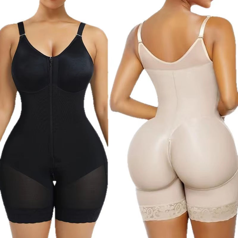 Mesh Bodysuit Shapes for Women Tummy Control Waist Cincher Butt Lift Body Shaper Breathable Stretch with Bra Cups Front Zipper