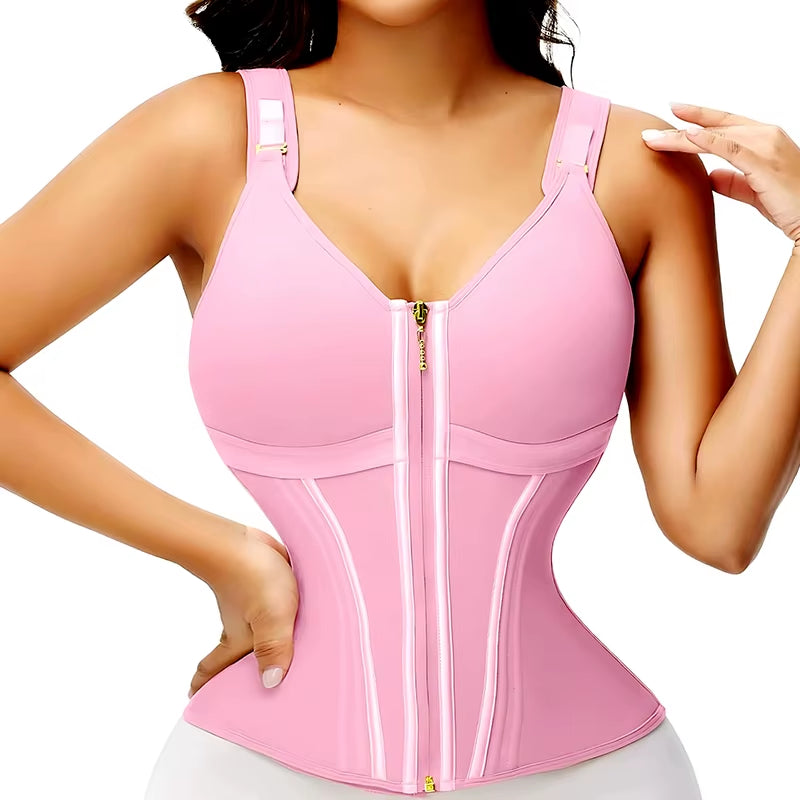 3XS Double Compression Vest Bra Waist Trainer Corset with 17 Steel Bone Flat Belly Body Shaper Fajas Colombianas Girdles