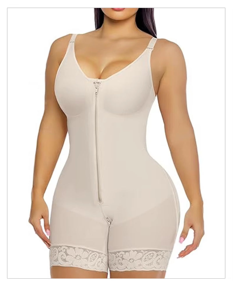 Mesh Bodysuit Shapes for Women Tummy Control Waist Cincher Butt Lift Body Shaper Breathable Stretch with Bra Cups Front Zipper