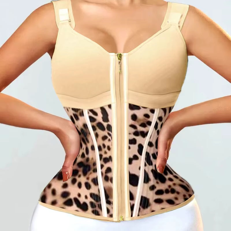 3XS Double Compression Vest Bra Waist Trainer Corset with 17 Steel Bone Flat Belly Body Shaper Fajas Colombianas Girdles